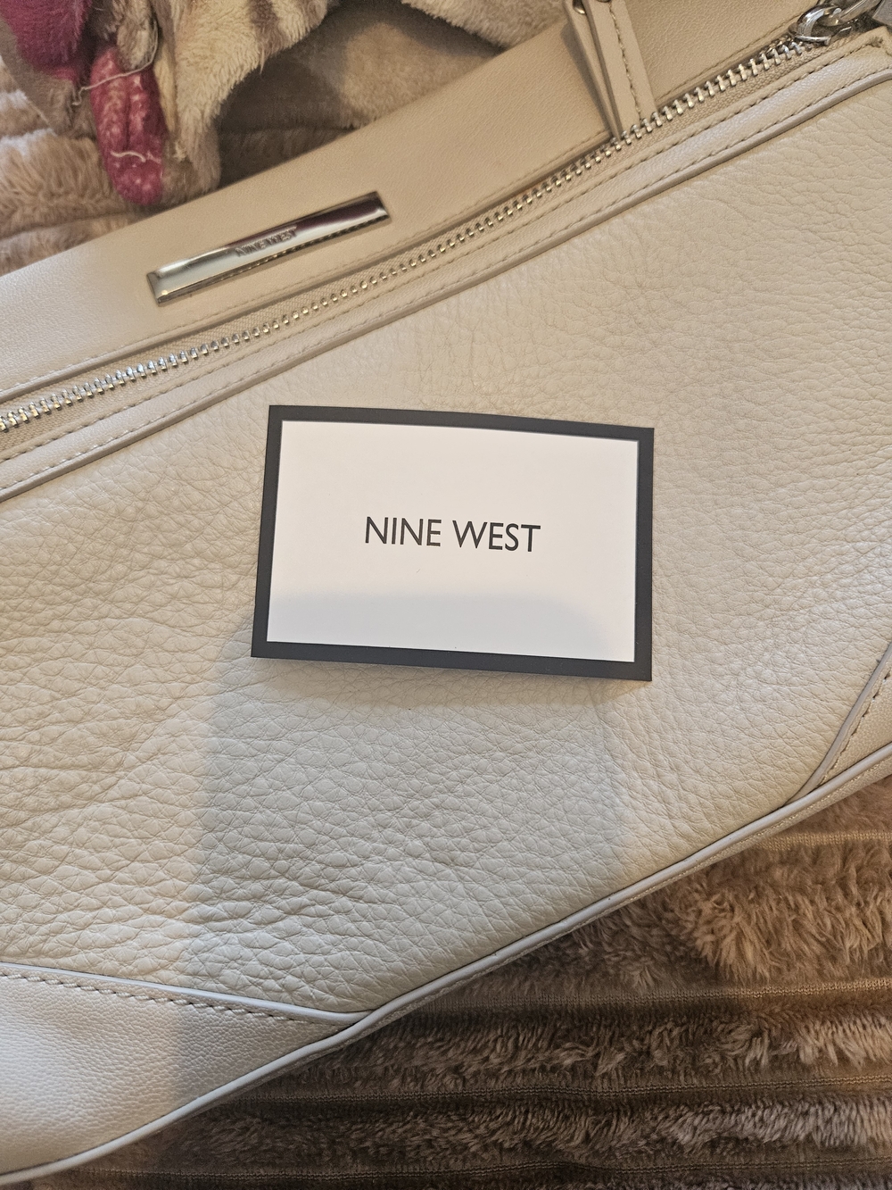 Nine West Cream Pebbled Tote with Silver Hardware